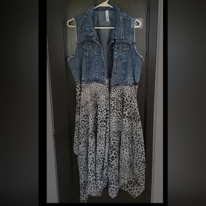 Yajada Denim and Leopard Print Duster